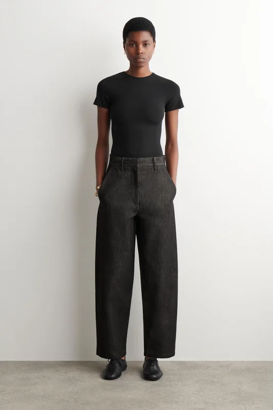 COS Damen Lockere Hose Aus Denim Mit Weitem Bein - Schwarz
