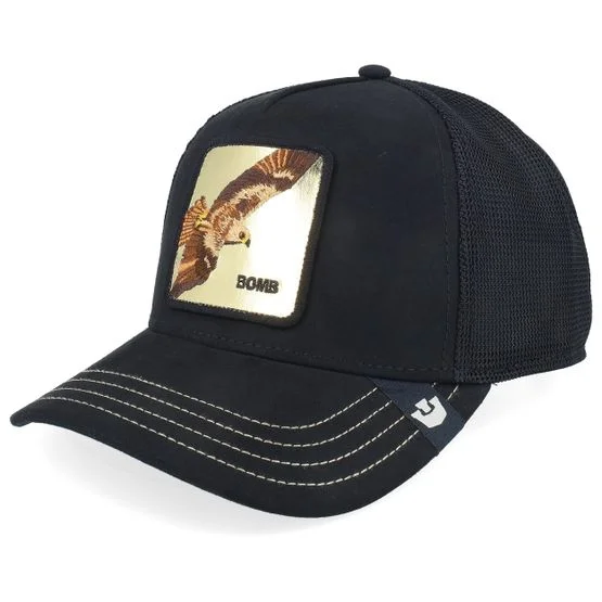 Goorin - Svart Caps - Golden Bomb Golden Suede Void Black A-Frame Trucker @ Hatstore