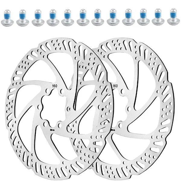 [13R] 2x Bremseskiver - Sykkelbremseskiver - Skivebremsesett - 6-hulls Bremseskiver - Skivebremser - 160 mm Diameter - Rustfritt Stål - Med Skruer