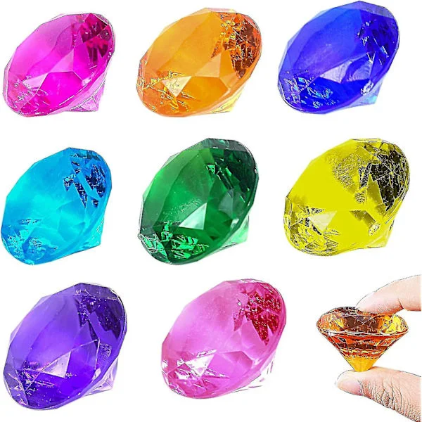 8 st Stora Diamant Leksaker för Barn - Akryl Diamanter Ädelstenar Stora Piratskattkista Jakt Leksak, Falska Plast Barn Kristaller För Hantverk (FMY)