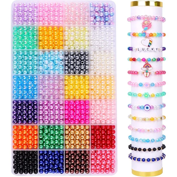 Perleperler for smykkefremstilling 28 farger, 1680 stk flerfargede perler for armbånd, halskjede, øredobber, rundt perlesett D Parent