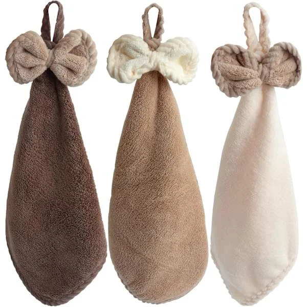 3-pack handdukar för kök och badrum, dekorativa handdukar, snygga handdukar i mikrofiber korallfleece, torkar händerna omedelbart