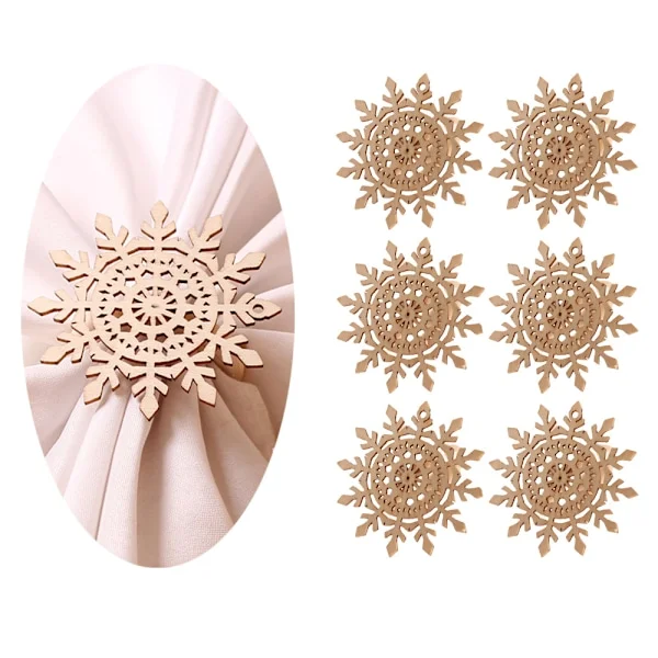 6 Creative Napkin Rings - Christmas Wooden Snowflakes, Uni