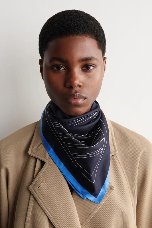 COS Women's Embroidered Silk Scarf in Blue