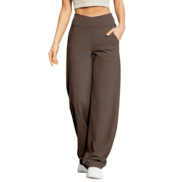 Dam vida ben dressbyxor stretch hög midja yogabyxor avslappnade byxor fickor