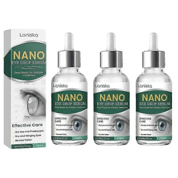Nano øyedråpeserum, dyp reparasjon for flere øyetilstander, effektiv pleie for tørre øyne, presbyopi, tørre og sviende øyne og tåkesyn (3 stk)
