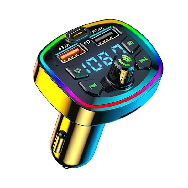 Bil Bluetooth FM-sändare Bil Bluetooth MP3-spelare Dubbel USB Billaddare med EQ Atmosfärsljus