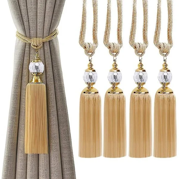 [RM] Curtain Tiebacks with Tassels, Set of 4 Curtain Tiebacks, Window Drape Decorative Crystal Ball Tassels Braided Rope Curtain Tiebacks