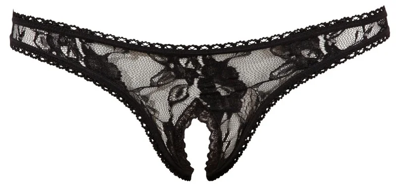 Cottelli Collection: Lace Open Crotch String Black - Vuxen: Lingerie & undertøy