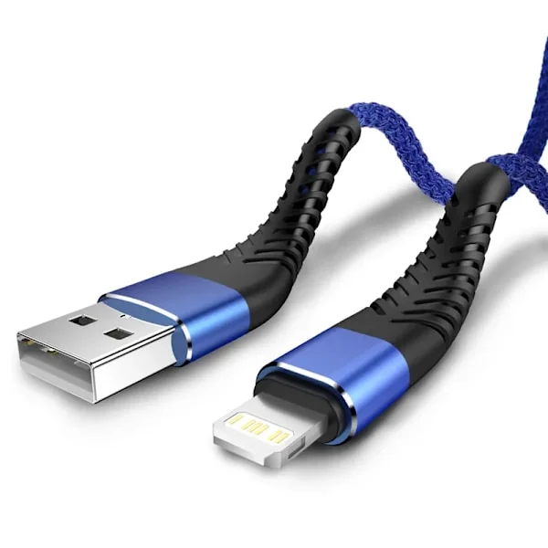 USB-kabel til iPhone 11 12 13 14 Pro X XS Max 6 7 8 Plus SE Apple iPad Hurtigopladningsledning Original Mobillader Datakabel 3m Blå.pa-XF12-
