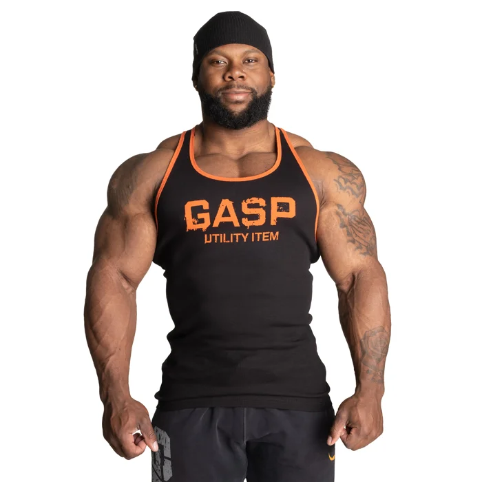 GASP Ribbet Singlet Svart Oransje