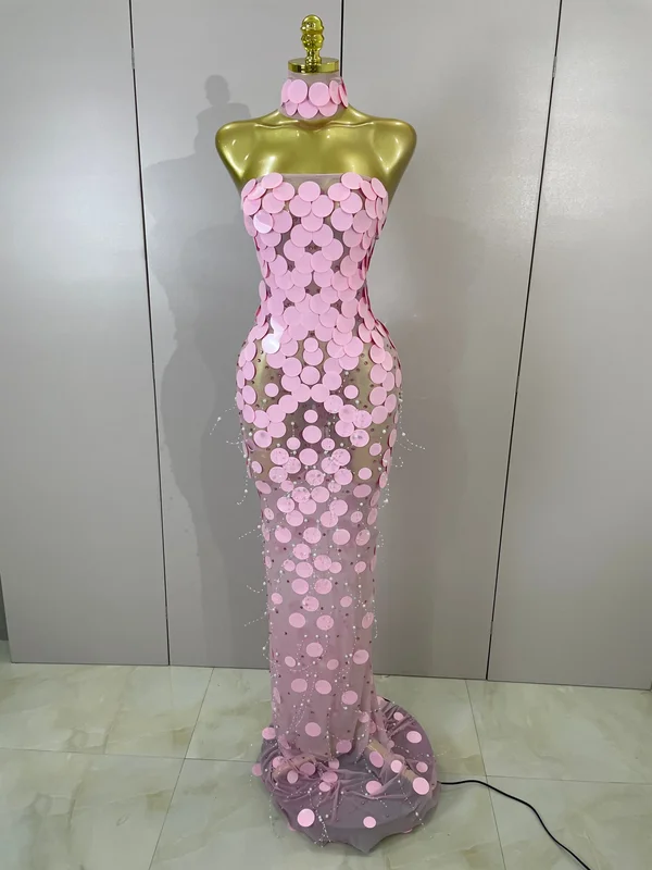 AliExpress - Glitzerndes Strass-Kleid mit Rosa Pailletten, Sexy Trägerloses Maxikleid für Abendpartys, Geburtstage, Bälle, Nachtclubs, Prominenten-