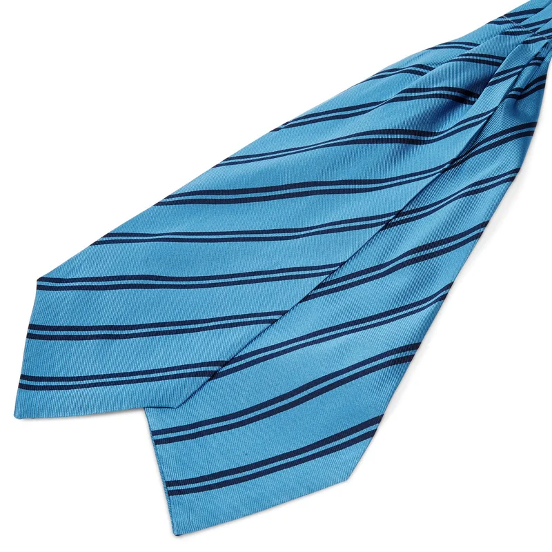 Navy Twin Stripe Blue Silk Cravat for Men