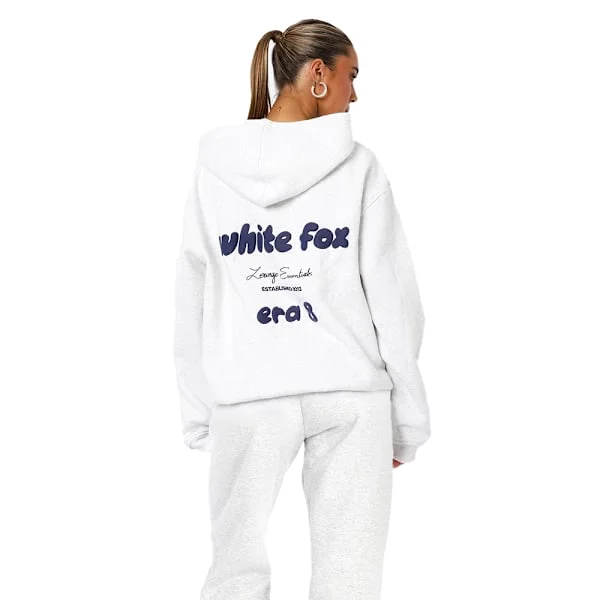 White Fox Kvinnors Casual 2-delad Träningsoverall Sport Hoodie Långbyxor Outfit Set Sportkläder Blomma grå