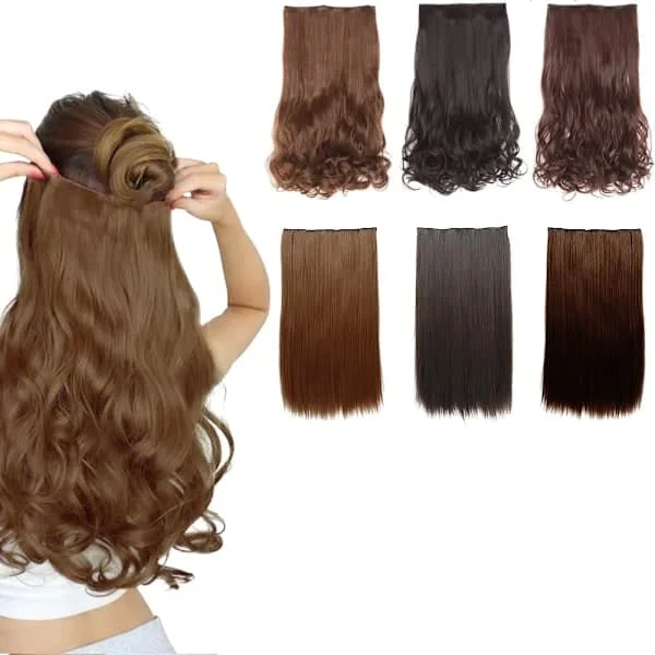 Clip-on Hair Extensions - Krøllet og glat hår - 70 cm Lysebrun one size