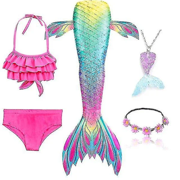 5 stk./sett Jenter Havfruehale Badedrakt Barn Havfrue Ariel Cosplay Kostyme Fantasy Strand Bikini Sett 2 Sett 2 Sett 2 Sett 2_xx