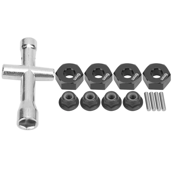 12mm Hex Adapter 6mm Tjock M4 Fläns Låsmutter Kryssnyckel Set för 1 10 RC Bil Svart