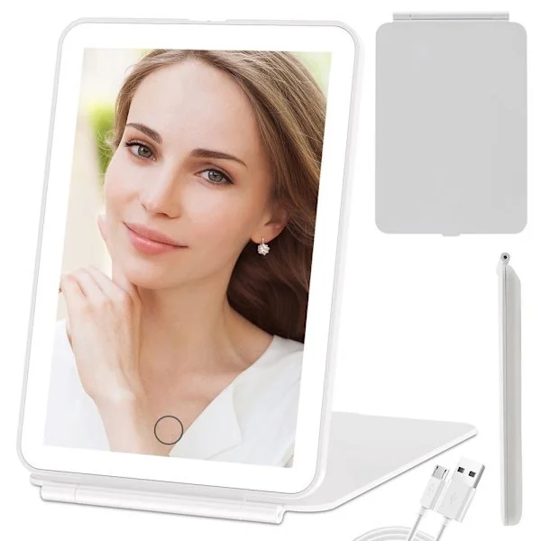 Sminkspegel med LED-belysning vit 13,5x20 cm laddbar micro USB