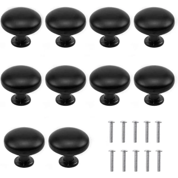 10 st Matt Svarta Lådknoppar, Skåphandtag, Lådhandtag, Byråknoppar, Lådknoppssats, Skåphandtag, med Rund Topp, 30 mm Knopp