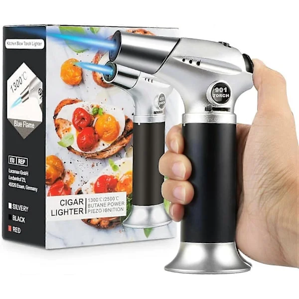 Blåselampe, profesjonell kjøkkenbrenner med lås, justerbar flamme, påfyllbar mini blåselampe lighter for grilling, baking, crème brûlée, håndverk og