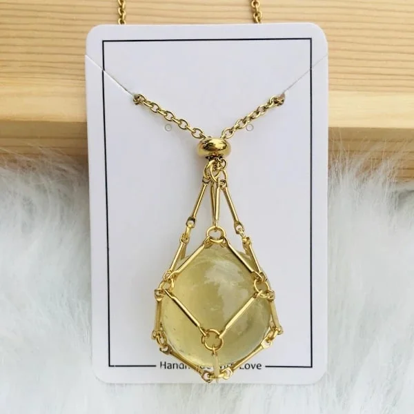 /EA/Kristallhållare Bur Halsband Kristallnät Metall Halsband GULD Guld Gold Citrine-Citrine