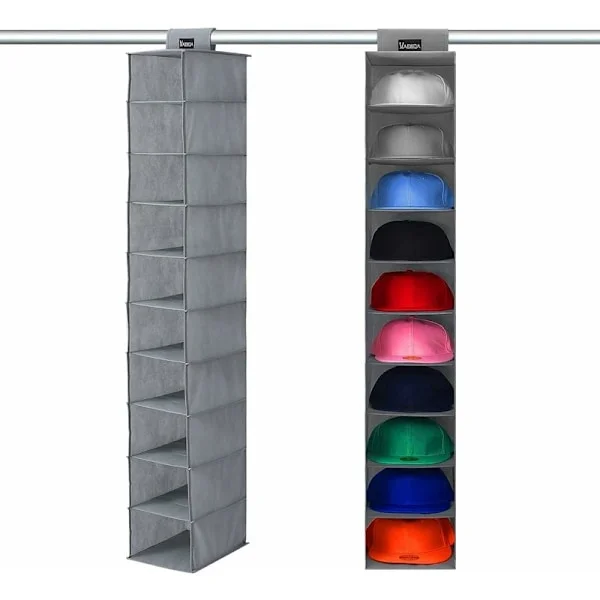 Caps, Baseballcaps Oppbevaring, Hatt 10 Hengende Hyller for Garderobe Oppbevaring for Caps Oppbevaring, Hatt Organizer for Alle Typer Hatter