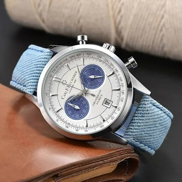 2023 Nya Carl F. Bucherer Malelon Serie Klockor Herr Quartz Klockor Chronograph Topprem Automatisk Datumklocka Blå