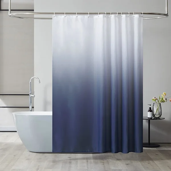 Machine Washable Shower Curtain, Polyester Fabric, Mildew Resistant, Chic, Bathroom Curtains for Bathtub, with 12 Hooks, Waterproof, Navy Blue Gradi