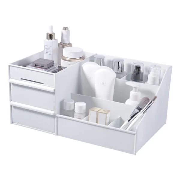 Makeup Organizer with Drawers for Desk, Cosmetic Storage Box Desk Organizer Office Supplies Storage Box Makeup Organizer (White)
