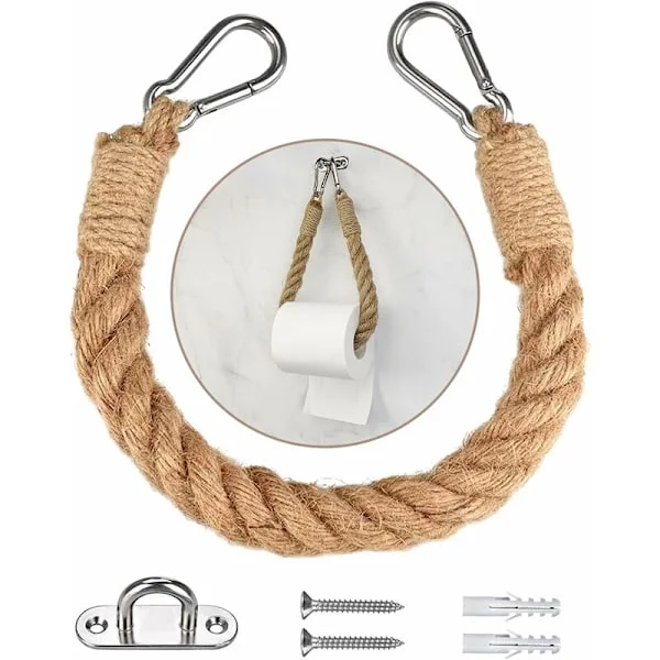 Hamp reb håndklædeholder, toiletpapirholder, reb stil, vintage toiletpapirholder med skruer, retro tilbehør, badeværelse og køkken dekoration