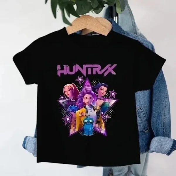 Barne- og jenteklær Kpop Devil Hunter Tegneserie T-skjorte Morsom gave til fans Harajuku Kul Barn T-skjorte Sommer Topp Svart