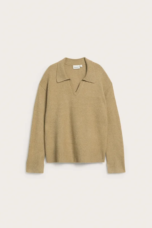 Kappahl | Stickad tröja med krage Beige M | Dam