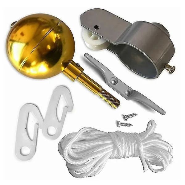 Kraftigt reparationskit för flaggstång med 2-tums trissa, guldkula och flagglina