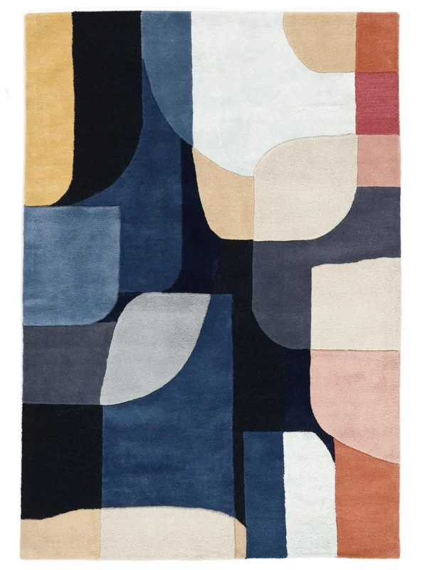 Block 140X200 Small Blue Abstract Wool Rug