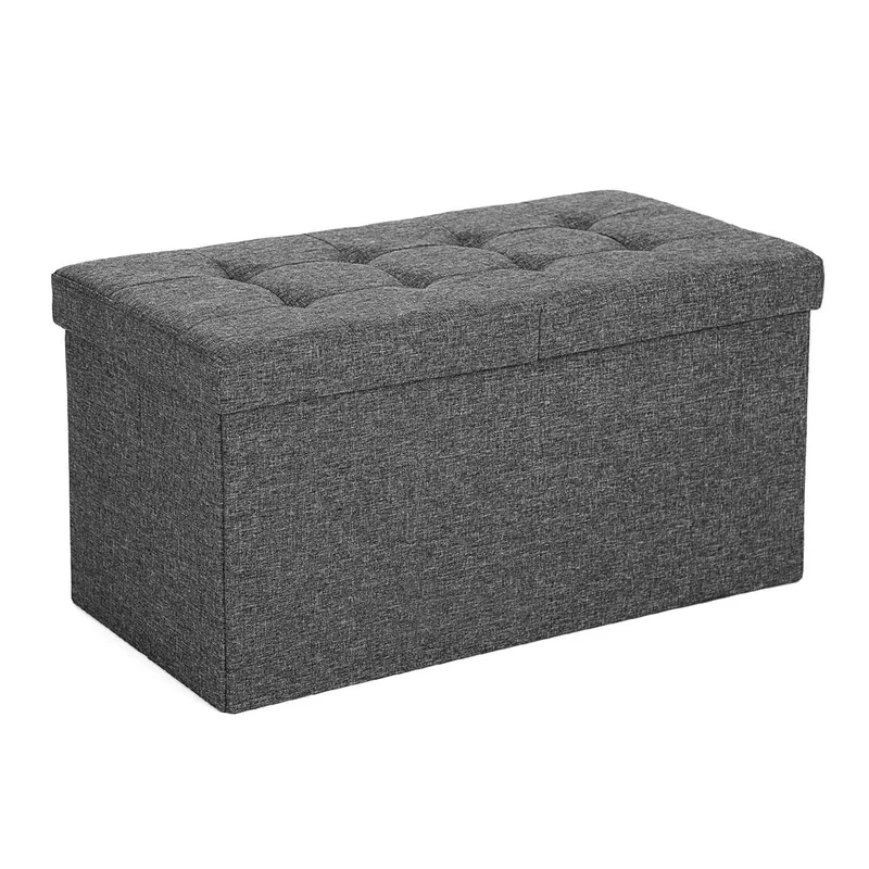 Ottoman med oppbevaring 76 x 38 x 38 cm - sammenleggbar benk i skifergrå linimitasjon