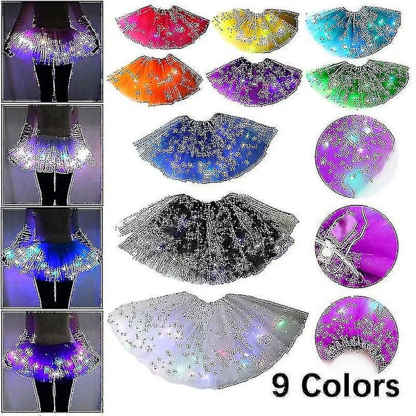 Women's LED Skirt with Stars, Dance Skirt, Layered Ballet Tutu, Elastic Tulle Mesh, Mini Skirt, Party, Carnival Costume