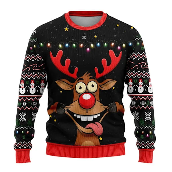 Jule Crew Neck Sweatshirt, Pullover, 3D Printet Vinter Langærmet Sweatshirt - EL3639 - Størrelse XL