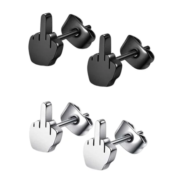 2 par øredobber for menn, punk øredobber, øredobber med langfinger, piercing smykker for kvinner og menn (sølv, svart)