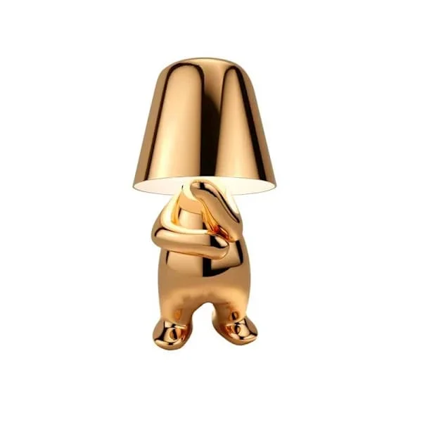 Touchscreen Bordlampe, Guld, Tænker Bordlampe, Trådløs Opladning, Bærbar Dekorativ Sengelampe med USB-opladning - Tænker Guld 1 stk.