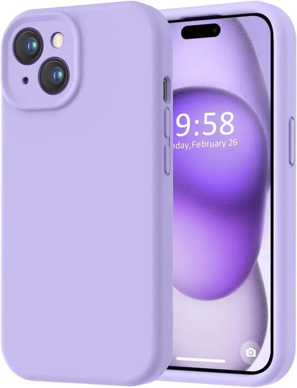 Kompatibel med iPhone 15-deksel, [Glatt silikon full kameradekning] [2,4 m fallbeskyttelse], Mykt mikrofiberfôr heldekkende beskyttelsesdeksel for
