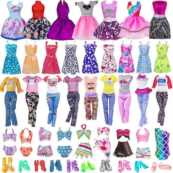 32 stk Dukke Tøj og Tilbehørssæt til Barbie Dukke, Mode Mini Kjole Toppe Bukser Sæt Sko Gave