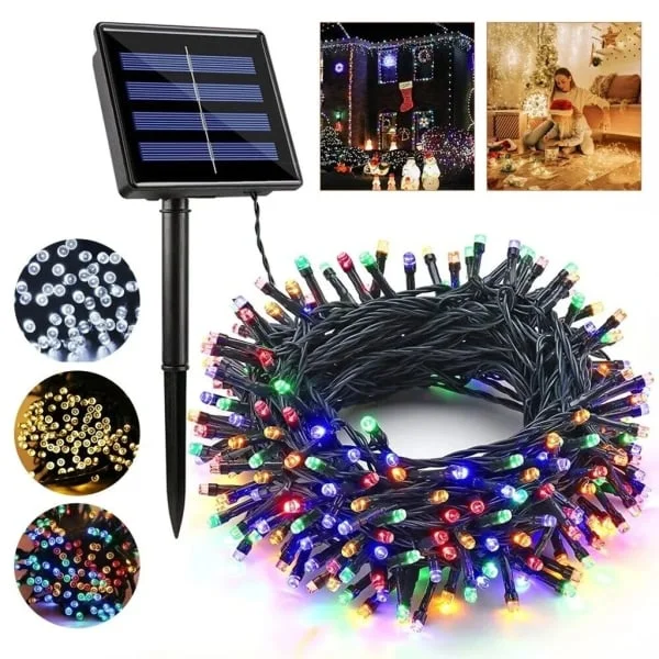12m Solcellelamper Belysning 100 LED Lysstreng Belysning Jul Fest Have Udendørs Solcelle Farverige Fe-lamper-FS-