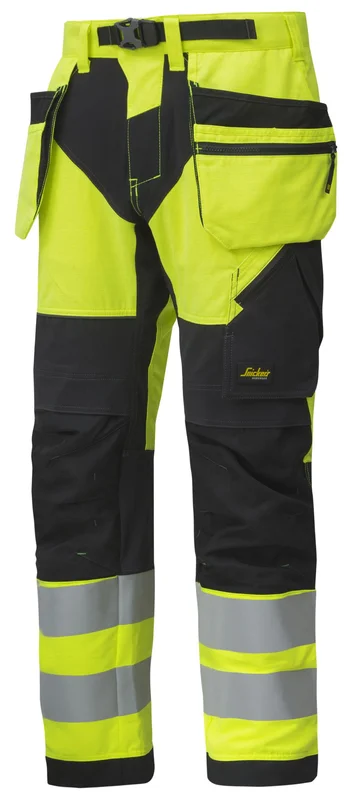 Snickers Workwear 6932 FlexiWork Housut Hi-Vis, keltainen Huomioväri, Keltainen, Vaatteet