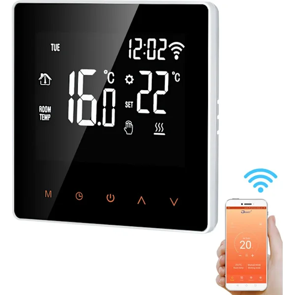 WiFi Smart Rumstermostat WiFi Elektrisk Golvvärme Termostat APP Kontroll Digital Temperaturregulator LCD Display Pekskärm Programmerbar