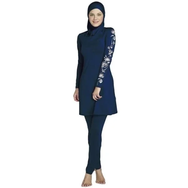(XXXL-Blå) Heltäckande Muslimsk Dam Blommig Tankini Baddräkt Arabisk Hijab Badkläder Dam Surfing Strandkläder Burkini 6 Färger Blå