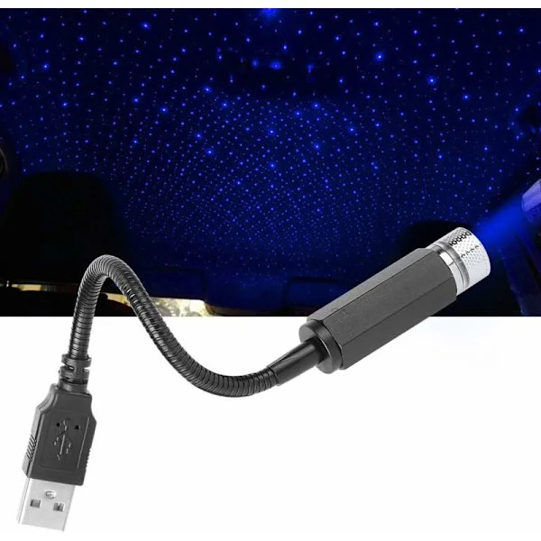 Stjärnhimmel Bil Interiörbelysning USB LED Ambient Lights Tak Atmosfärsljus för Biltak (Blå Lila Ljus)