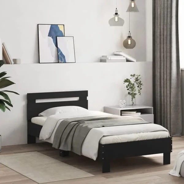vidaXL Sängram med sänggavel Svart 75x190 cm Konstruerat trä 838569