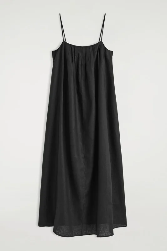 COS Women's Pleated Linen Maxi Dress in Black