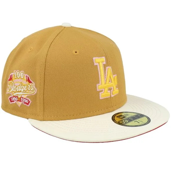 New Era - MLB Béžová fitted Kšiltovka - Los Angeles Dodgers Lemon Cheesecake 59FIFTY 100 Tan/Chrome/Scarlet Fitted @ Hatstore