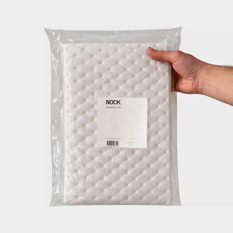 Oljematta / oljeabsorberande duk NOCK Absorbent BIO, 40 x 50 cm, polypropen nonwoven-duk, 1.25 liter / matta, vit, 2-pack